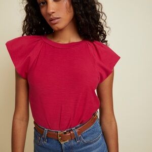 Nation LTD Women’s Short Sleeve Casual Preppy Raspberry Blouse Small MSRP $106